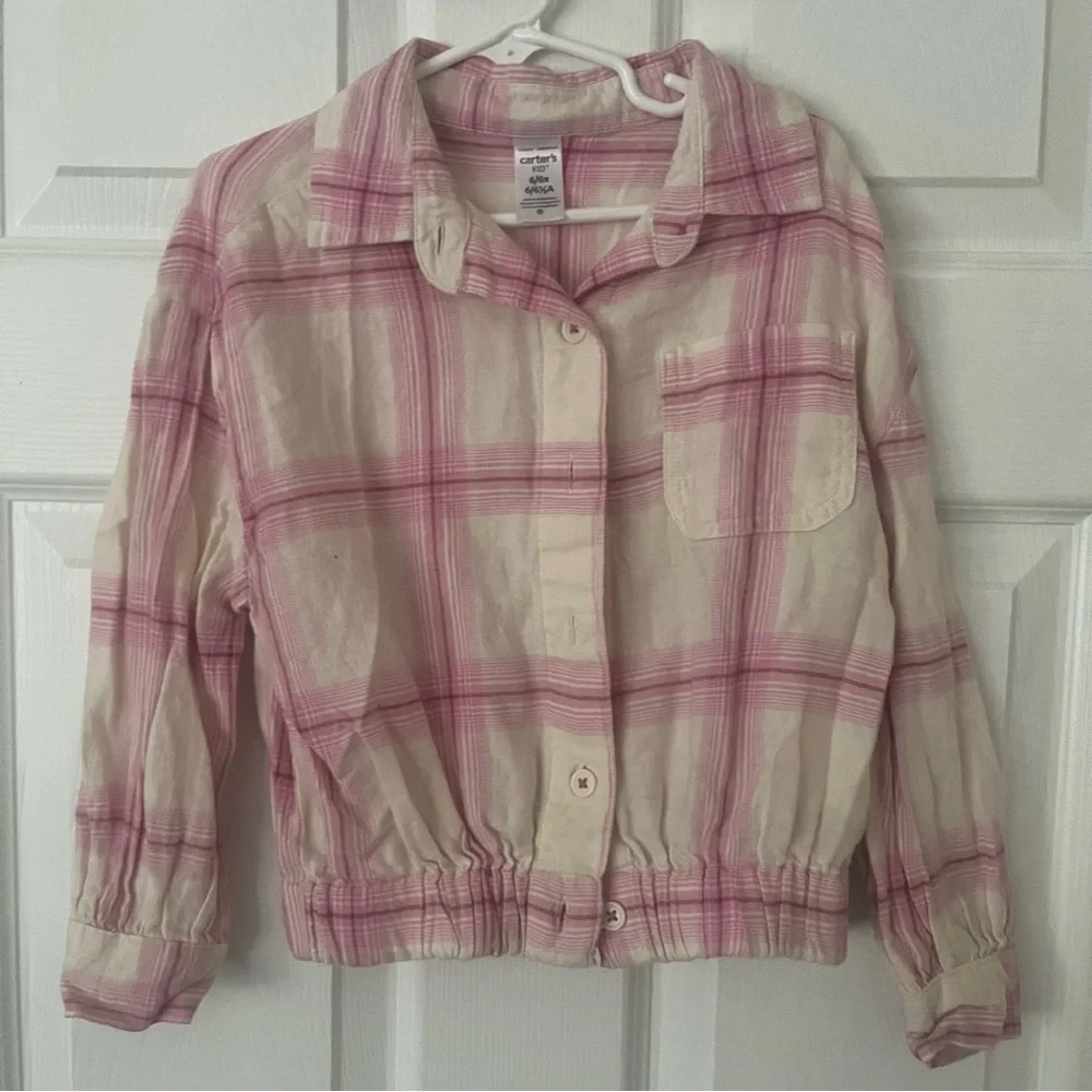Carter’s‎ Girls Size 6/6X Pink/White Plaid Button Down Top